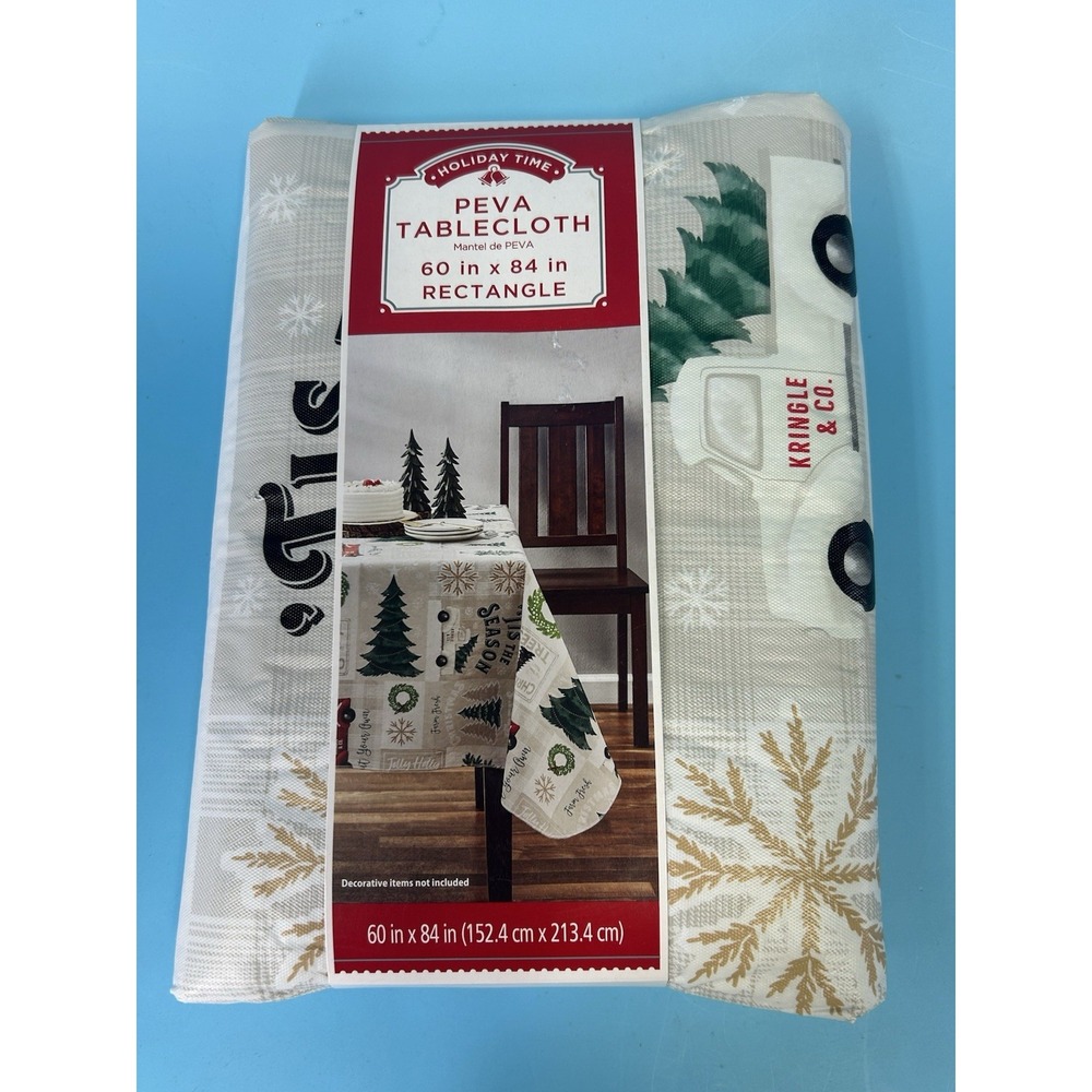 Holiday Time Peva Tablecloth ~ Tis The Season ~ 60 in x 102 in Rectangle